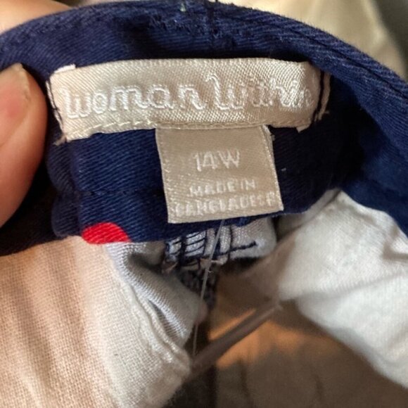 Woman within navy capris with embroidered red cherries - Picture 2 of 3